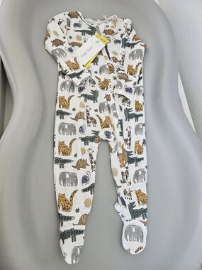 Angel Dear White Baby Footie with Safari Animal Print